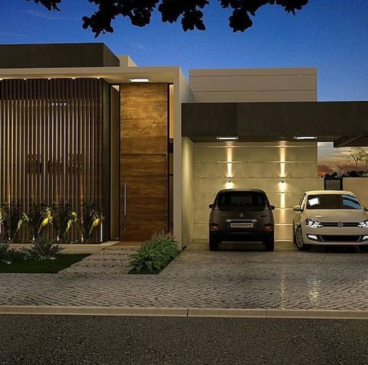 Obra com brises de madeira e concreto aparente